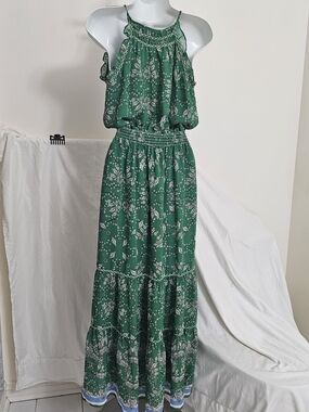 NWT Green Floral Halter Maxi Dress